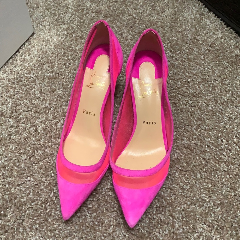 Christian Louboutin pink & red pumps - great condition - bottom needs cleaning